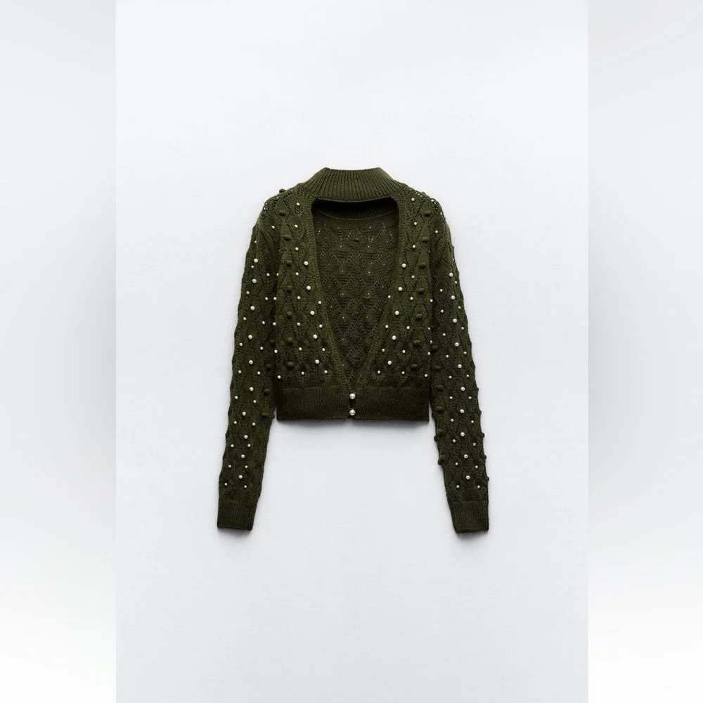 KNIT OPEN BACK PEARLY SWEATER - Picture 7 of 11